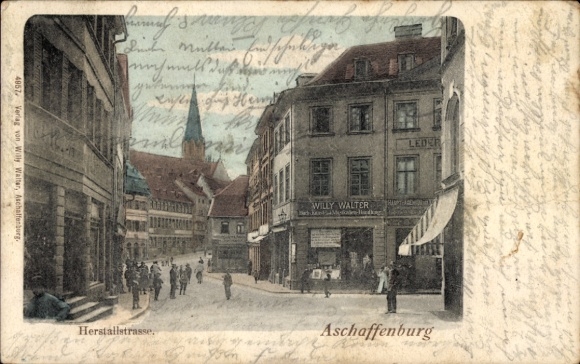 Postcard Aschaffenburg in Lower Franconia, Herstallstraße, Willy Walter shop