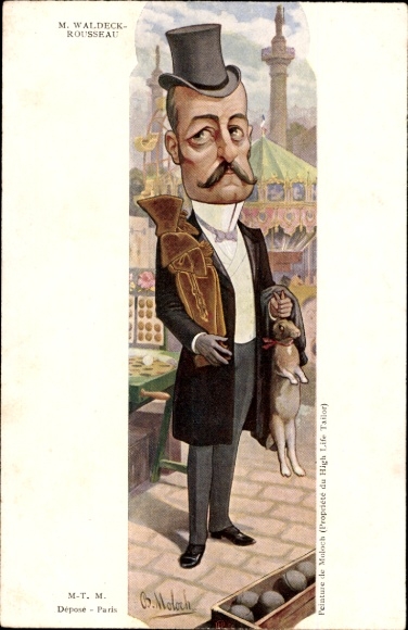 Artist Postcard Moloch, B., French politician Pierre Waldeck-Rousseau, Dreyfus affair, caricature