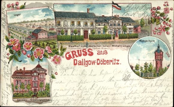 Chromo-Litho Dallgow Döberitz im Havelland, Gasthof zum Deutschen Kaiser, water tower, camp