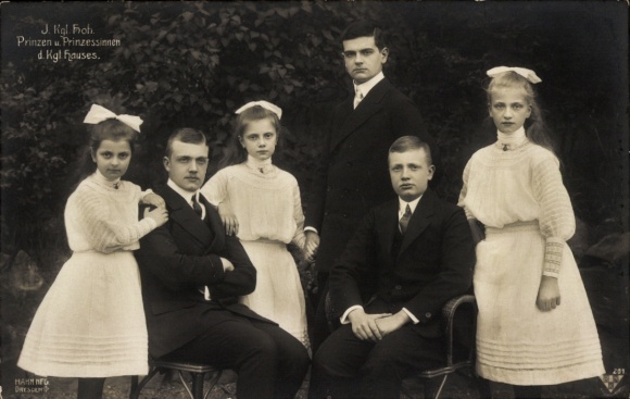 Ak Kronprinz Georg von Sachsen, Friedr. Christian, Ernst Heinrich, Prinzessin Margarete, Alix, Anna