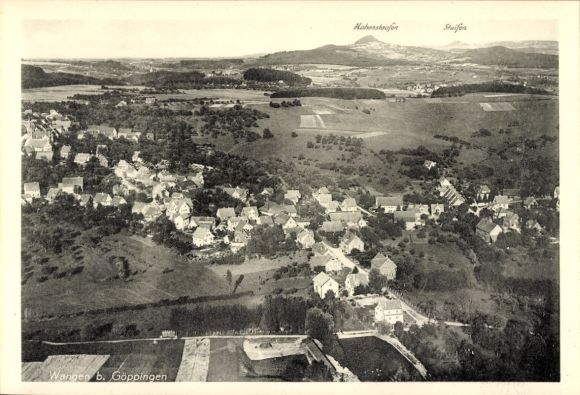 Postcard Wangen near Göppingen Württemberg, aerial photograph, Hohenstaufen