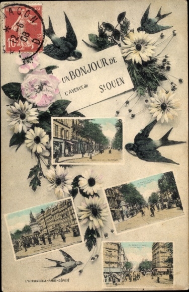 Postcard Saint Ouen Seine Saint Denis, street views, swallows