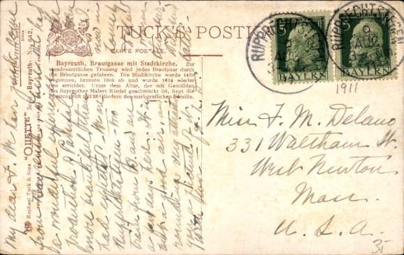 Artist Postcard Flower, Charles, Bayreuth in Upper Franconia, Brautgasse, City Church, Tuck 642