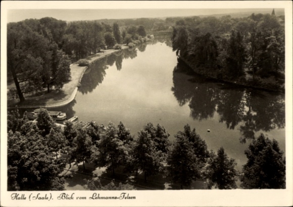 Postcard Halle an der Saale, view from Lehmanns-Felsen