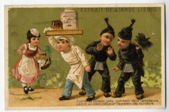Liebig single image Image 1 Series A 29 S 98 Confectioner&#39;s apprentice and chimney sweep 1878