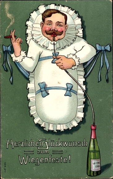 Happy birthday, man as a baby with cigar