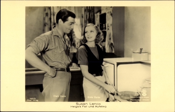 Postcard Actors Greta Garbo and Clark Gable, Susan Lenox, Helga&#39;s fall and rise, film scene