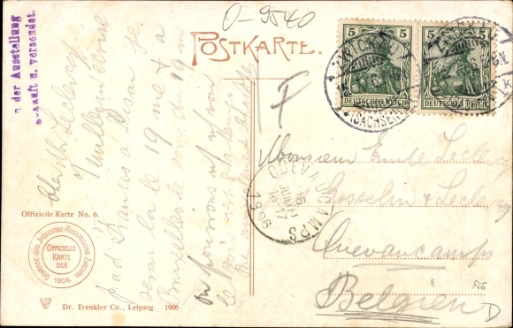 Kunstenaarskaart Zwickau in Saksen, handels- en nijverheidstentoonstelling in 1906, hoofdingang, afstandsschot