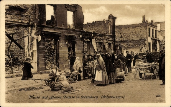 Ak Szczytno Ortelsburg Ostpreußen, Ostpreußenhilfe, Markt, Kriegszerstörungen