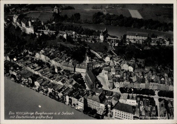 Postcard Burghausen an der Salzach Upper Bavaria, aerial photograph