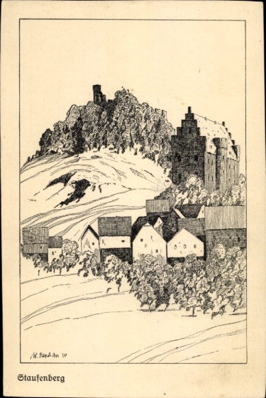 Artist Postcard Stephan, B., Staufenberg Hessen, village with castle ruins