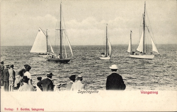 Postcard North Sea resort Wangerooge in East Frisia, sailing regatta