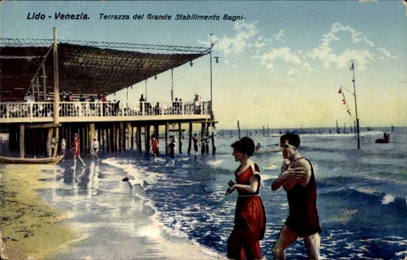 Postcard Lido di Venezia Veneto, Lido, Terrazza, Stabilimento Bagni, beach life