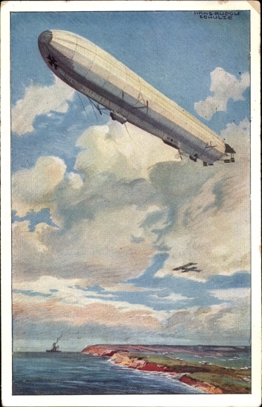 Artist PC Schulze, Hans Rudolf, Reichsmarine airship, guards the German Baltic Sea coast