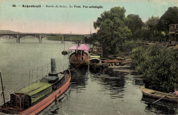 Ak Argenteuil Val d'Oise, Bilder vom Ufer der Seine, Brücke, künstlerische Ansicht