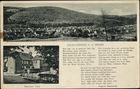 KP Gieselwerder nad Górną Wezerą Hesja, Panorama, Pension Tute, Gasthaus zum Anker, Weserlied