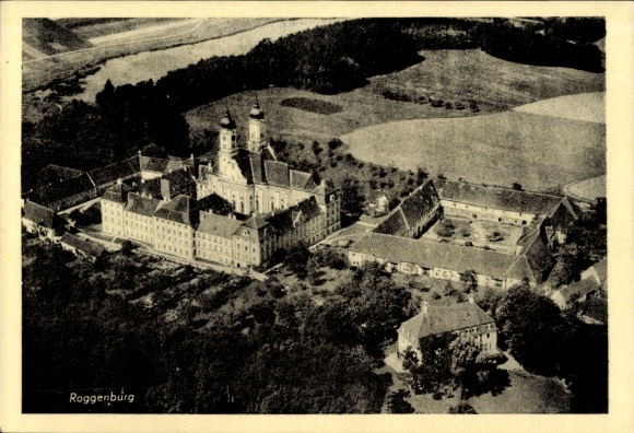 Postcard Roggenburg Swabia Bavaria, aerial photograph