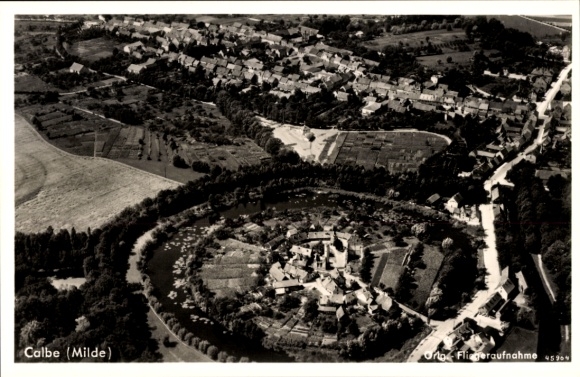 Postcard Calbe Kalbe Milde, aerial photograph