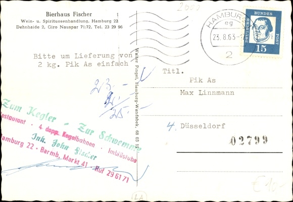 Ansichtkaart Hamburg Nord Barmbek, Bierhaus Fischer, Dehnhaide 2, binnenaanzicht