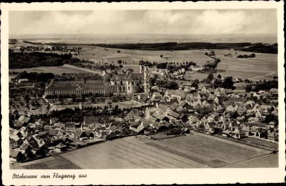 Postcard Ottobeuren in Oberschwaben Allgäu, view of the place, aerial photo