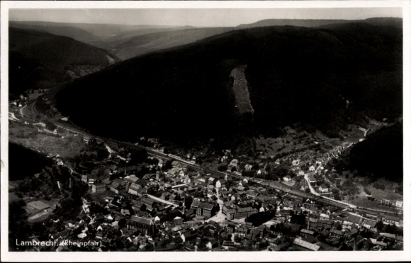 Postcard Lambrecht in the Palatinate, aerial view of the Rhine Palatinate, mountainous surroundings, residential buildings