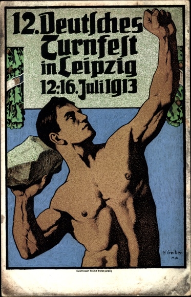 Artist PC driver, H., 12th German Gymnastics Festival in Leipzig 1913, man throws stone