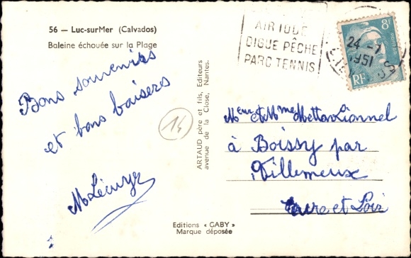 Postcard Luc sur Mer Calvados, Whale stranded on the Beach, gestrandeter Wal