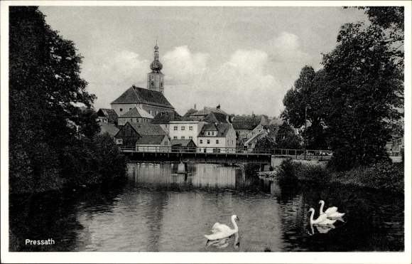 Ak Pressath Oberpfalz, Wasserpartie, Brücke, Kirche