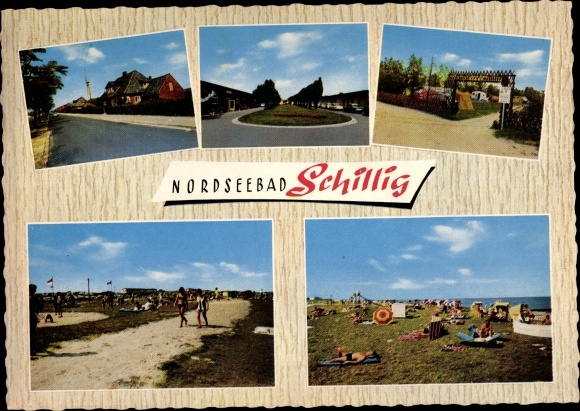 Postcard Schillig Wangerland in Friesland, road sections, campsite, dyke, bathers