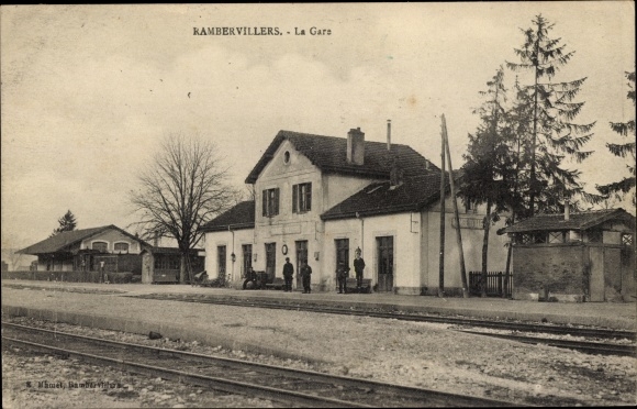 Postcard Rambervillers Vosges, The Train Station