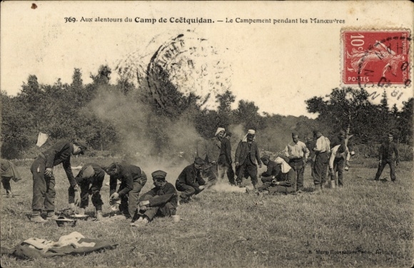 CPA Camp de Coëtquidan Morbihan, Campement pendant les Manoeuvres