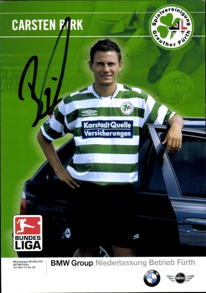 Autograph card footballer Carsten Birk, SpVgg Greuther Fürth, autograph