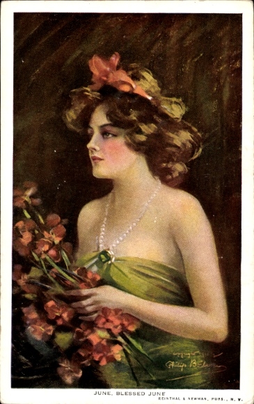 Kunstenaarskaart Boileau, Philip, June, Blessed June, vrouw in een off-the-shoulder jurk