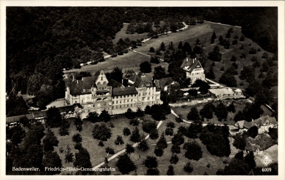 Postcard Badenweiler in the Black Forest, aerial photograph, Friedrich-Hilda-Convalescent Home