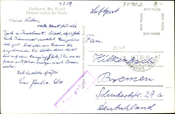Postcard Guxhagen in Hesse, general view, cows graze