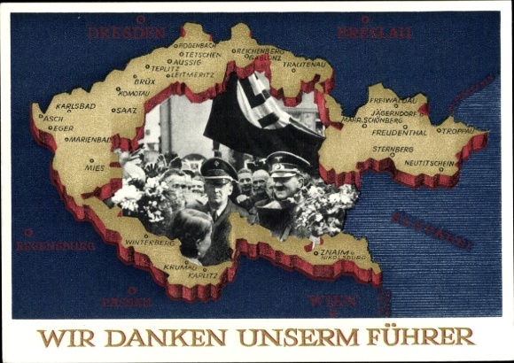 Postal stationery Postcard We thank our Führer, Sudetenland, Bohemia, Moravia, Hitler