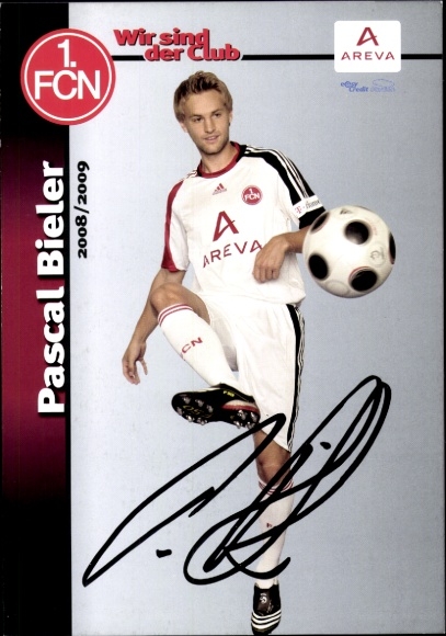 Autograph card footballer Pascal Bieler, 1. FC Nuremberg, autograph