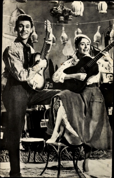 Postcard actress Caterina Valente, actor Silvio Francesco, guitars, Bonjour Kathrin