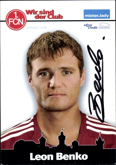 Autograph card footballer Leon Lenko, 1. FC Nuremberg, autograph