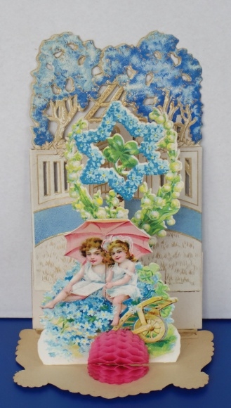 Backdrop card 3D wafer standee, congratulations, two children, umbrella, star from forget-me-not
