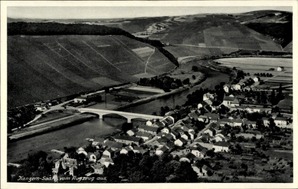 Postcard Kanzem on the Saar, aerial photograph, bridge