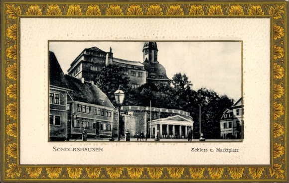 Embossed Passepartout PC Sondershausen in the Kyffhäuserkreis Thuringia, Castle, Market Square