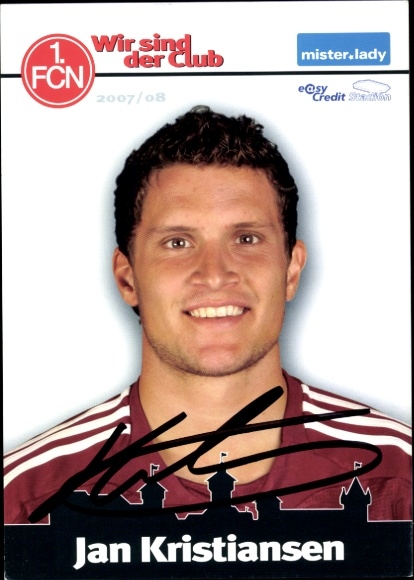 Autograph card footballer Jan Kristiansen, 1. FC Nuremberg, autograph