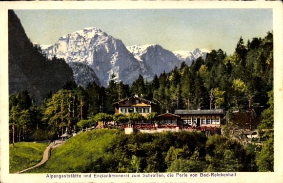 Ak Bad Reichenhall in Oberbayern, Alpengaststätte und Enzianbrauerei Zum Schroffen