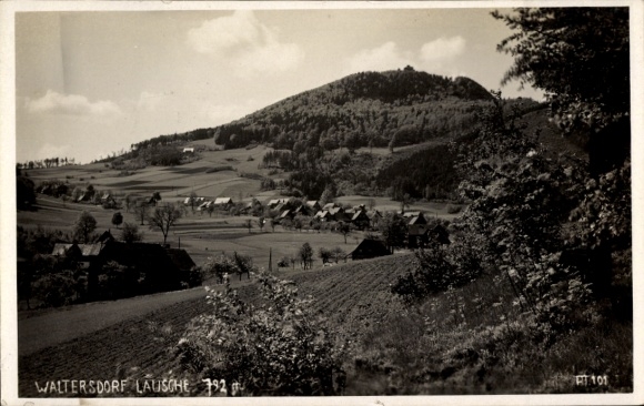 Postcard Waltersdorf (near Zittau) Großschönau in Upper Lusatia, landscape of Mount Lausche, Dorfans