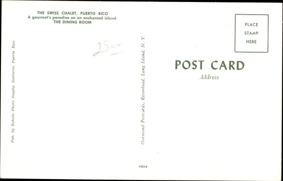 Postcard San Juan Puerto Rico, The Swill Chalet, The Dining Room