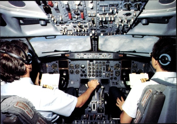 Postcard passenger aircraft Boeing 737-300, cockpit, Sabena, Belgian World Airlines