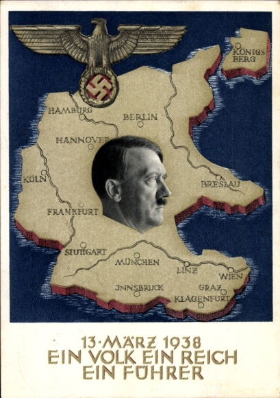Postal stationery Postcard Klein, One People, One Reich, One Führer, Anschluss of Austria 1938, Greater Germany