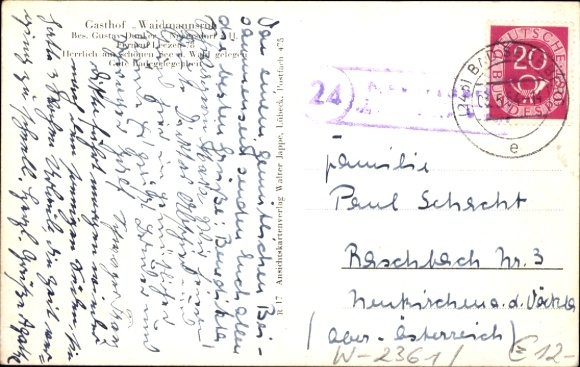 Postcard Neversdorf in Holstein, Gasthof Waidmannsruh, lake, street in the village