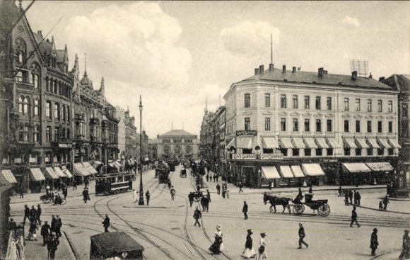 Ak Hannover in Niedersachsen, Bahnhofstraße, Straßenbahn, Bahnhof, Geschäfte, Kutsche